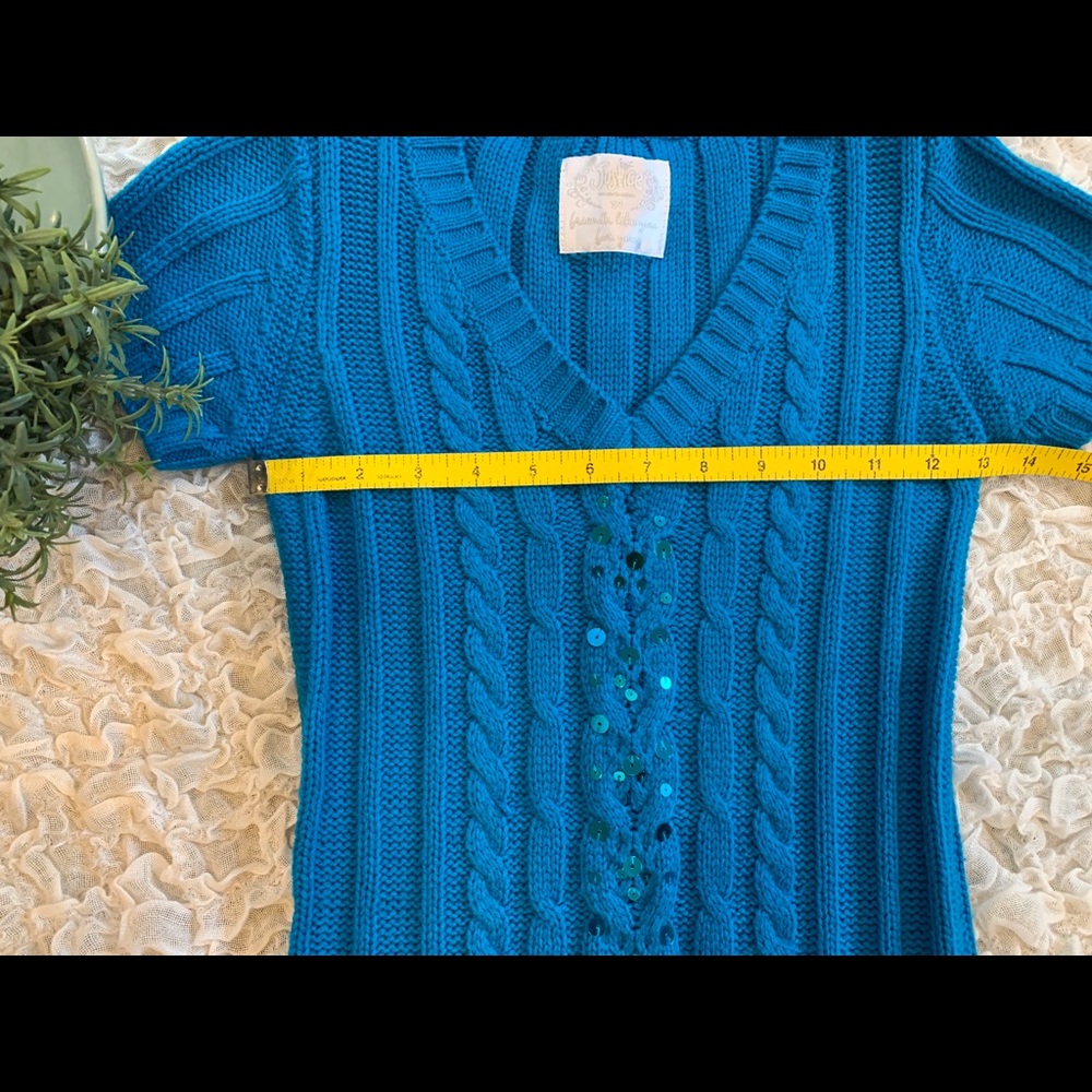 Cable Knit Sweater V Neck Dress Sparkle Sequins - Picture 3 of 5